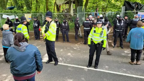 Police and security at the HS2 camp in Staffordshire