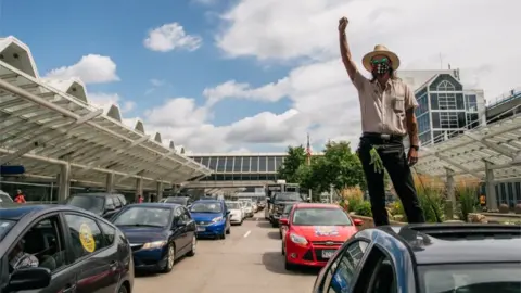 Getty Images The airport in Minneapolis, where George Floyd died in police custody, was also the scene of protests