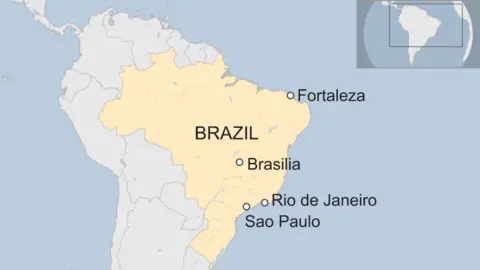 Map showing Fortaleza in north-east Brazil