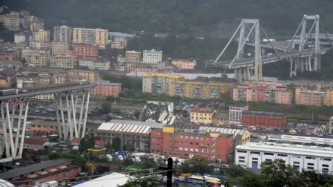 Reuters The collapsed section of bridge is seen in the Italian port city of Genoa