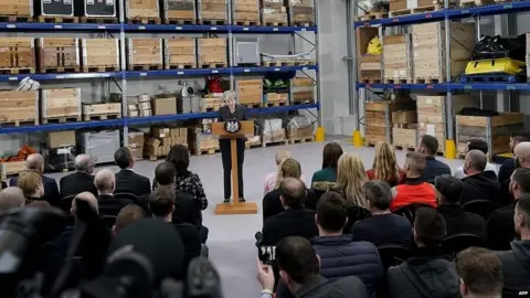 AFP Theresa May speaking at Grimsby facility of the green energy firm Orsted