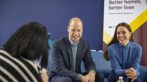 PA Media William and Kate speak to Lynnette Wilson during a visit to the Wheatley Group in Glasgow