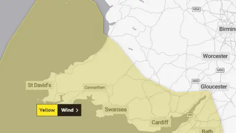 Met Office A map of the warning