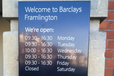 Victoria Bell The Barclays sign which says Framlington