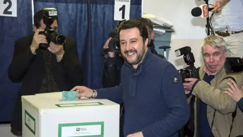 Getty Images Matteo Salvini votes in Milan, Italy. Photo: 4 March 2018