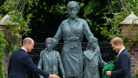 Getty Images Prince Harry and Prince William unveiling a statue of Princess Diana at Kensington Palace