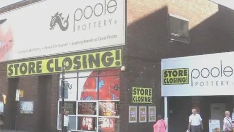 Poole Pottery with closing down banners
