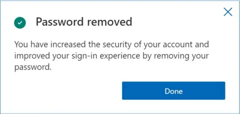 Microsoft Password removed notification