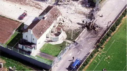 Pacemaker An aerial view of the aftermath of the IRA ambush at Loughgall RUC station in 1987