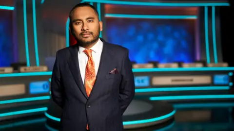 BBC Amol Rajan on the set of University Challenge