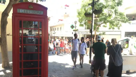 BBC Red telephone kiosk on a street in Gibraltar