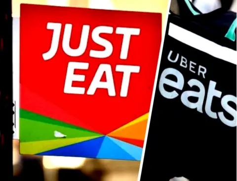 Getty/Reuters Just Eat and Uber Eats signs