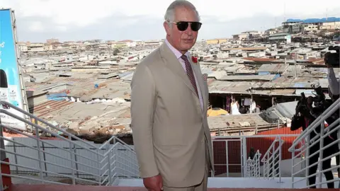 Getty Images Prince Charles, Prince of Wales arrives for a tour of New Kumasi Market on November 4, 2018 in Kumasi, Ghana