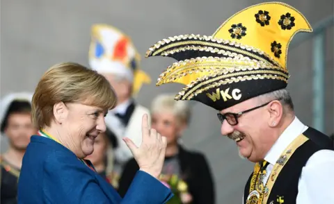 Reuters Chancellor Angela Merkel receives German carnival societies at the Chancellery in Berlin, Germany, January 22, 2020