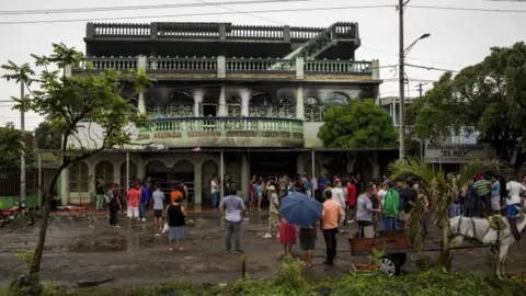 EPA An external view of a burned house during the 60th day of protests against the government of Daniel Ortega, in Managua, Nicaragua, 16 June 2018