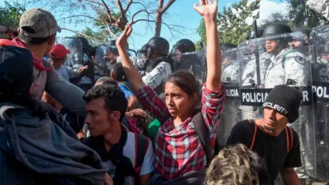 Getty Images The Mexican National Guard clashed with migrants after forcing them away from the US border