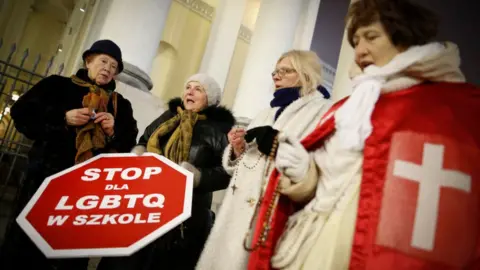 Getty Images Anti-LGBT protesters have been buoyed by support in the church and Poland's government