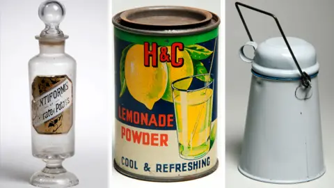 Leeds Museums Combustible sweets, lemonade powder and a billy can