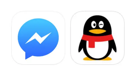 Facebook/QQ Facebook messenger and QQ logos