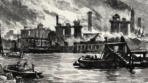 Getty Images Drawing of furnaces on the banks of the Tees