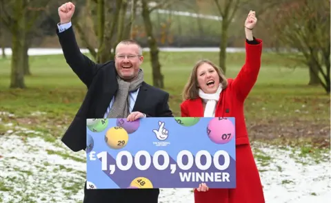 Camelot/Gregg Brown Ellie Land and Karl Ward celebrating their lottery win