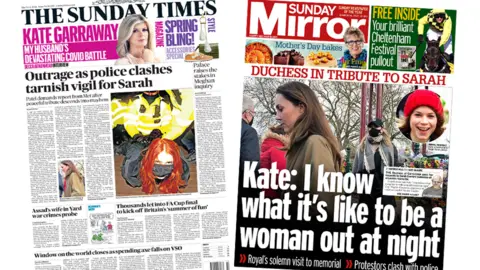 The Sunday Times and the Sunday Mirror front pages 14 March 2021