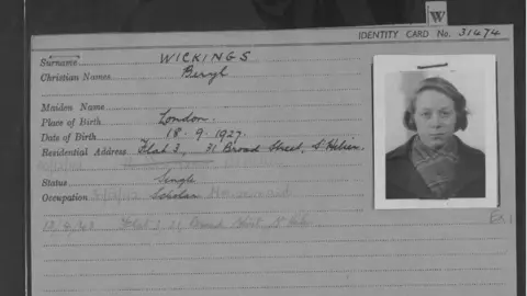 Jersey Heritage Beryl Wickings prisoner registration card.