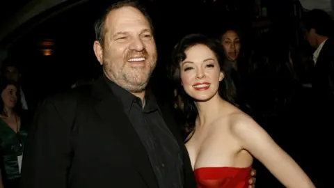 Getty Images Harvey Weinstein and Rose McGowan pictured at a premiere for the film Grindhouse in 2007