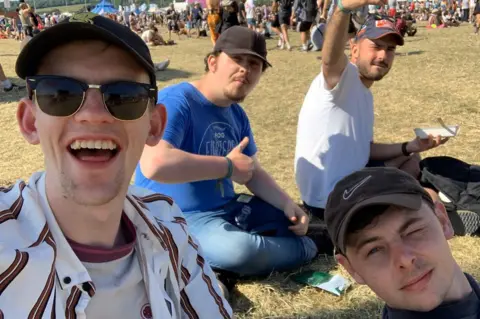 James Tudor Jones James and his mates Ethan, Joshua and Matthew at Glastonbury 2019