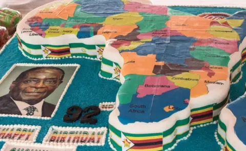 AFP President Robert Mugabe's birthday cake in the shape of the map of Africa during celebrations marking his birthday at the Great Zimbabwe monument in Masvingo - 27 February 2016