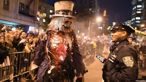 Getty Images Skeleton and police officer.