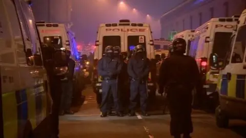 BBC The scene outside the prison Friday evening