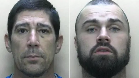 National Crime Agency Two mugshots of men alongside each other.  Jake Marchant is on the left and Michael Kelly is on the right