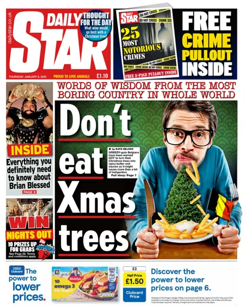 Daily Star headlines "don't eat Xmas trees"