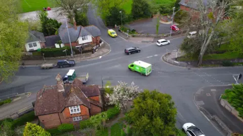 A picture taken from above looking down at the junction.