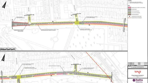 WSP A planning image from the proposals to make one of the existing traffic lanes in London Road in Reading into a bus lane