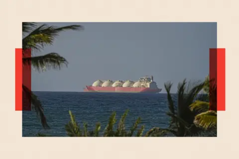 Anadolu via Getty Images A view of the vessels heading towards the Strait of Hormuz 