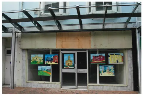 Joshua Jones Art in an empty shop in Llanelli