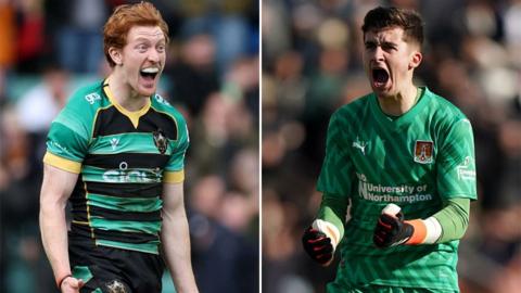 Northampton Saints payer George Hendy and Cobblers goalkeeper Louie Moulden