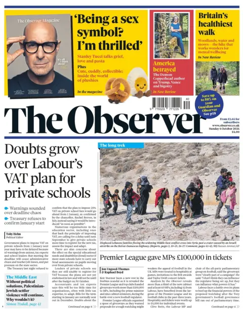 Front page of The Observer