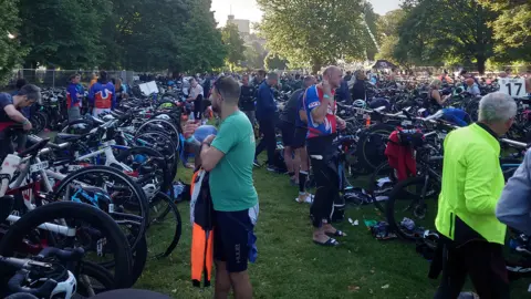 Andrew Jopson Hundreds of bikes used in the triathlon on Sunday 