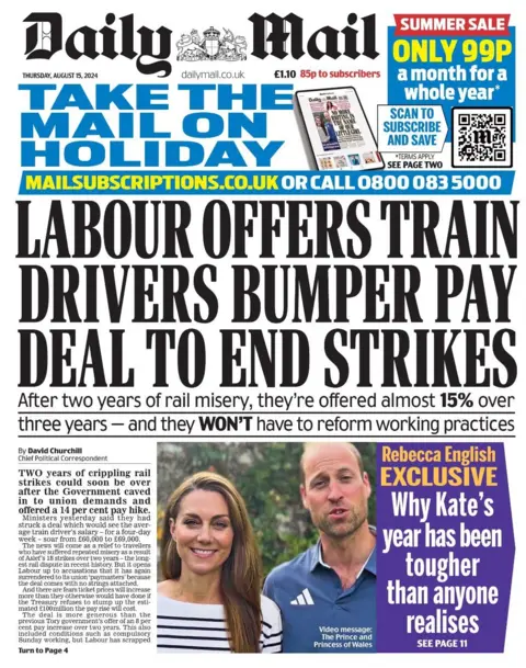 The headline on the front page of the Daily Mail reads: 