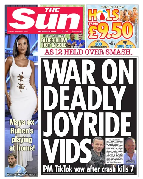The headline on the front page of the Sun reads: “War on deadly joyride vids".