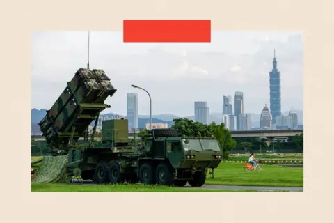 How Taiwan is preparing for a China attack with acting, fake blood and fake missile attacks 36 Ritchie B Tongo/ EPA/Shutterstock A person bikes past Taiwan military Patriot air defense system deployed at a park as part of the annual Han Kuang military exercises, in Taipei