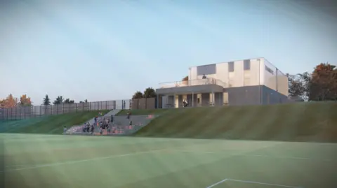 Beamish Football Club An image showing the clubhouse and a pitch with seating