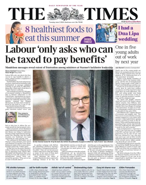 "Labour 'only asks who can be taxed to pay benefits'," reads the headline on the front page of the Times.