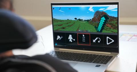 A pupil at Richard Cloudesley School in London uses MotionInput to play Minecraft