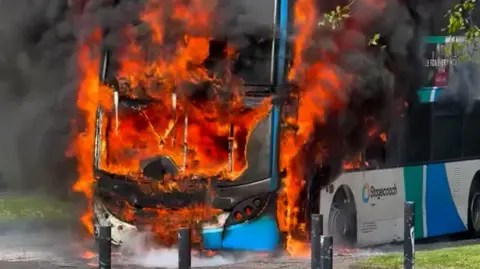 Bus on fire