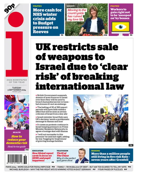  "UK restricts merchantability  of weapons to Israel owed  to 'clear risk' of breaking planetary   law". 