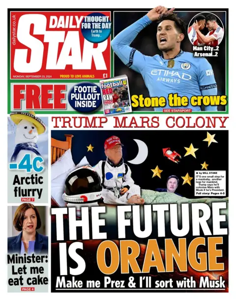 The Daily Star headline reads: The future is orange - Make me prez & I'll sort with Musk